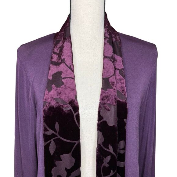 BCBGMAXAZRIA Long Duster/Cardigan W/Velvet Burnout Sash in Deep Purple Sz M - Picture 2 of 13